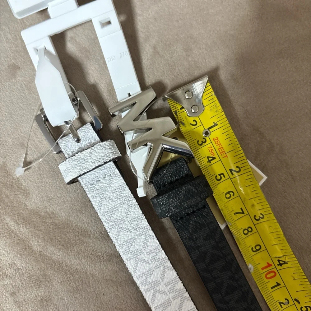 Michael Kors Women's Monogram Black & WhitSkinny Logo Belts 2Pack Size Small